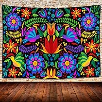 タペストリー　メキシコミチョアカン オトミ族の手刺繍ベットカバー・テーブルクロスメキシコの刺繍
